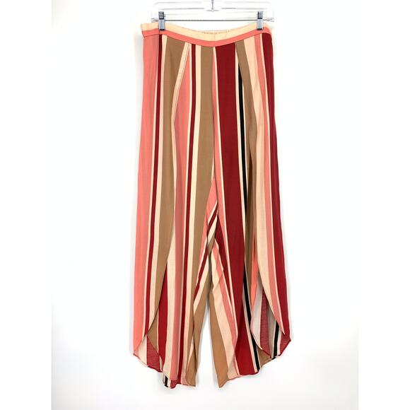Samantha Dru Wide Split Leg Pants Womens Size Large Multicolor Striped Red Beige - Picture 1 of 6